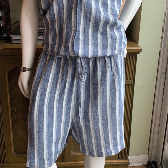 Loft Striped Button Drawstring Romper - Picture 2 of 9